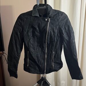 a.n.a Women's Black Faux Leather Jacket with Zipper Detail